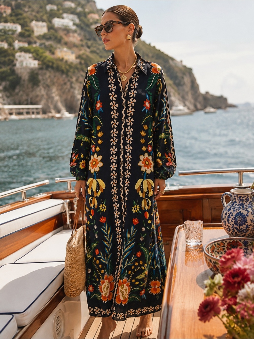 Farm Rio x Anthropologie Embroidered Floral Bird Maxi Shirt Dress 100% Viscose S - Picture 1 of 16